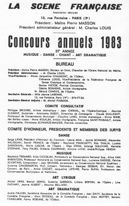 l'annonce du concours 1983 de la Scène Française
